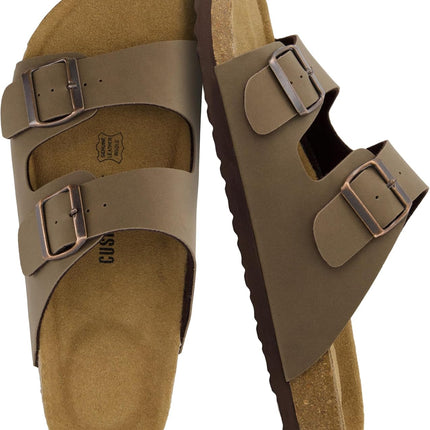 Lane Cork Footbed Mens Sandals, Adjustable Buckle Comfort Slides for Men, Genuine Leather Insole Summer Sandals Men Footwear