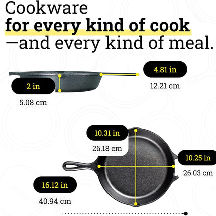 Seasoned Cast Iron Skillet 10.25 Inches - Pfas-Free, Non-Toxic Cookware - Use with an Oven, Stove, Grill, or Campfire - Naturally Non-Stick & Oven Safe | Camping-Cooking-Utensils