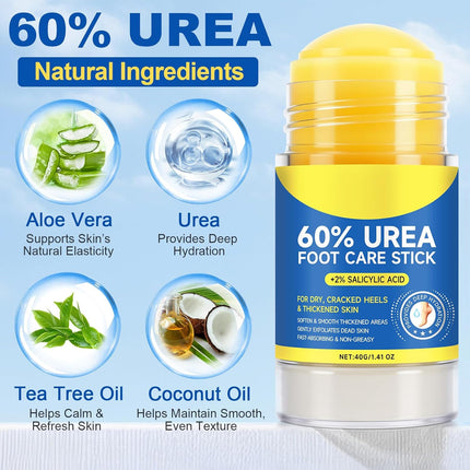 2 PCS Urea Stick 60% High Potency, Foot Care Urea Stick for Deeply Moisturizing & Fast Absorbing, Exfoliation for Dry Cracked Heels & Thickened Skin