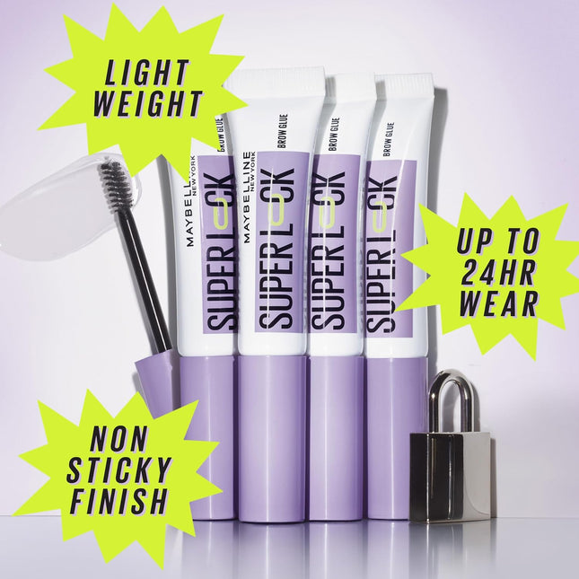 Maybelline Super Lock Brow Glue Eyebrow Gel, Lightweight Brow Gel for up to 24HR Hold, Clear, 1 Count